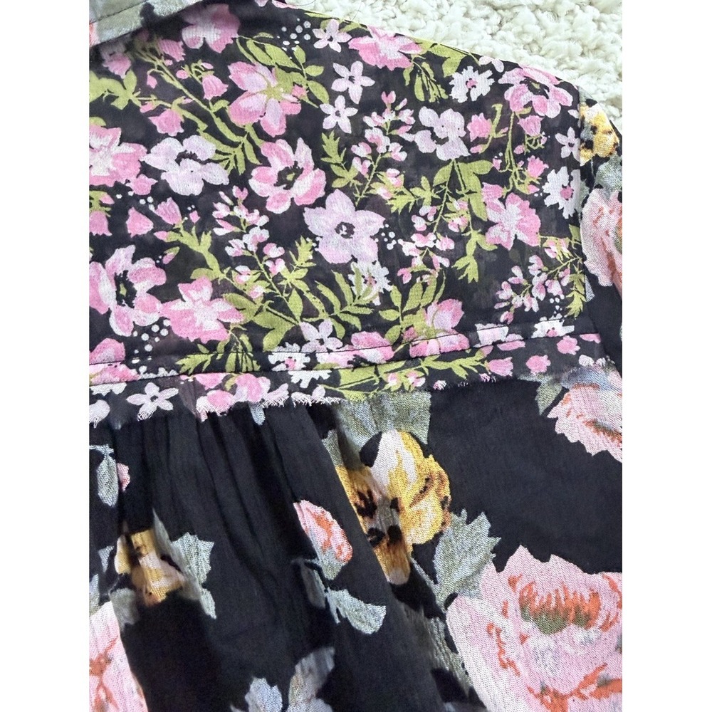 Free People Hold On To Me Black Floral Print Blouse Medium Oversized Top - Picture 12 of 16